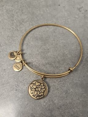 Alex & Ani Raffella Gold 'Mom' Floral Charm Bangle Bracelet
